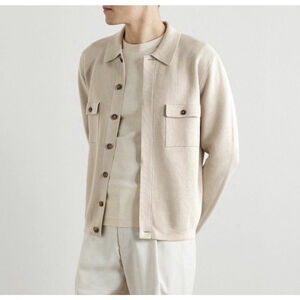 Canali Men’s Knit Overshirt Jacket Beige Luxury Sz 48 Italy Pockets Safari $995